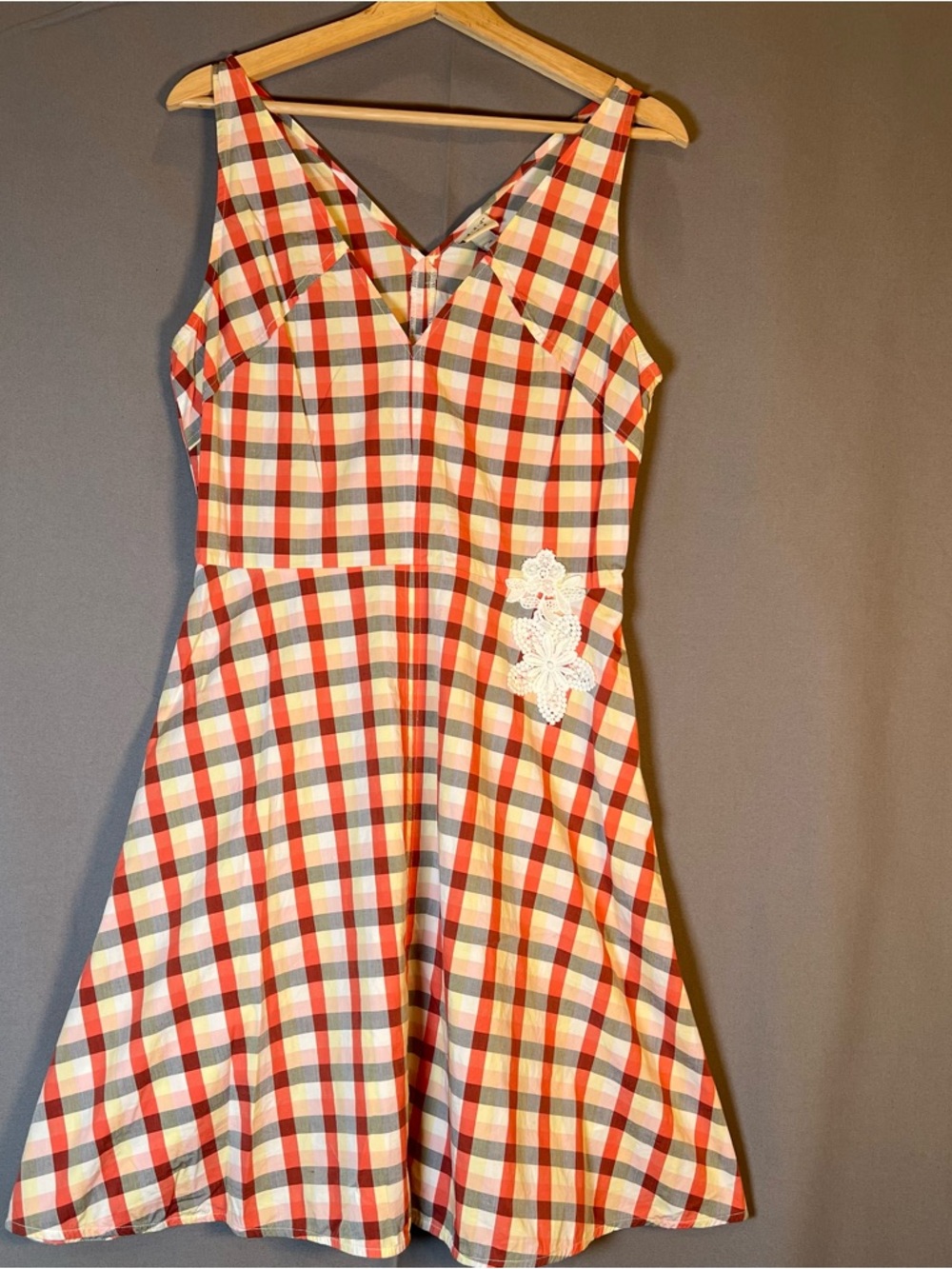 A New Day Women’s sz12 Plaid A-Line Sleeveless Midi Dress w/Lace Detail Pockets!